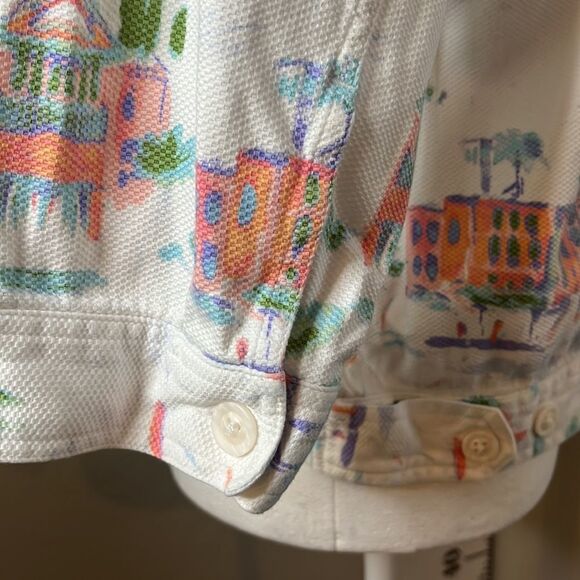 CHRISTOPHER & Banks cotton jacket white w/ beach motif chest pockets SZ S - Picture 7 of 14